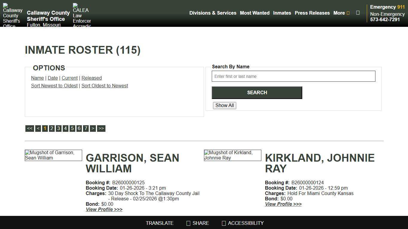 Inmate Roster - Current Inmates Booking Date Descending - Callaway County Sheriff's Office, Missouri