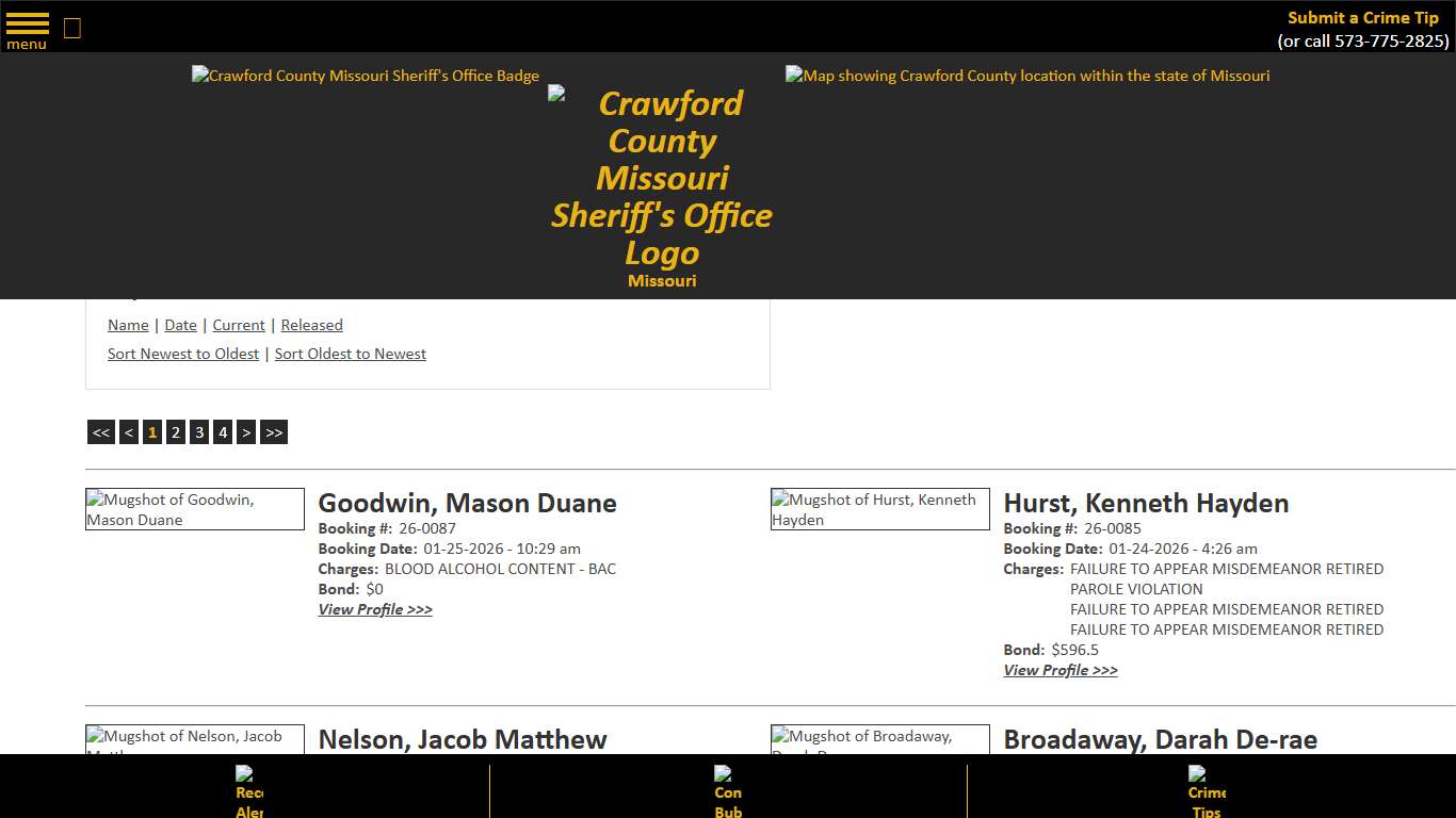 Inmate Roster - Current Inmates Booking Date Descending - Crawford County Sheriff MO