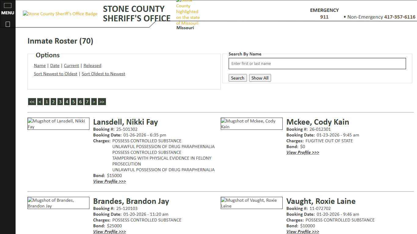 Inmate Roster - Current Inmates Booking Date Descending - Stone County Sheriff MO