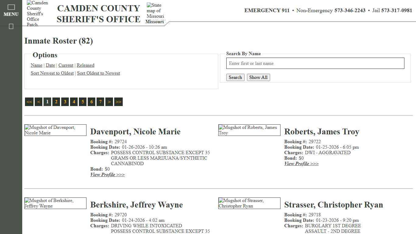 Inmate Roster - Current Inmates Booking Date Descending - Camden County Missouri Sheriff's Office